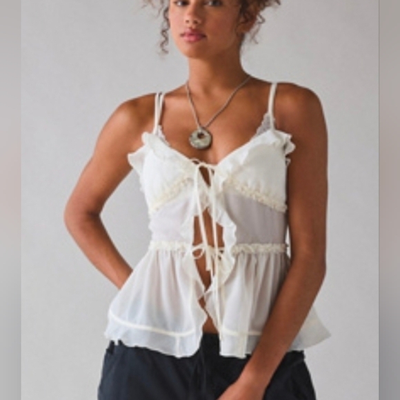 Kimchi Blue White Ruffle Flyaway Tie-Front Cami - Picture 2 of 5